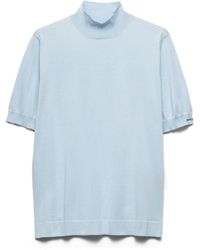 Prada - Short-Sleeved Cotton Sweater, Sky - Lyst