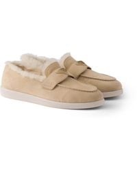 Prada - Suede And Shearling Loafers - Lyst