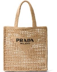 Prada - Logo-Embroidered Crochet Tote Bag - Lyst