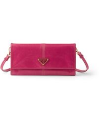 Prada - Leather Wallet With Shoulder Strap, Peony - Lyst