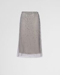 Prada - Crystal-studded Tulle Midi-skirt - Lyst