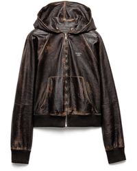 Prada - Nappa Leather Hoodie Jacket - Lyst
