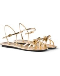 Prada - Flat Metallic Leather Sandals - Lyst