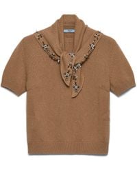 Prada - Short-Sleeved Cashmere Sweater With Scarf, Camel - Lyst