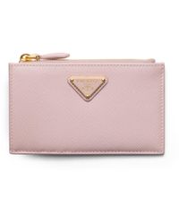 Prada - Printed Saffiano Leather Card Holder, Alabaster - Lyst