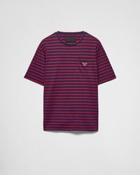 Prada - Gestreiftes T-Shirt Aus Baumwolle - Lyst