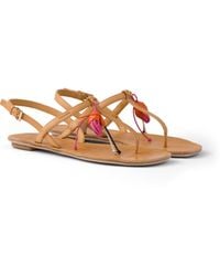 Prada - Antiqued Leather Thong Sandals With Floral Ornament - Lyst