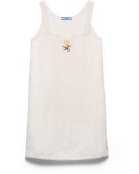 Prada - Embroidered Slubbed Fabric Mini-Dress - Lyst