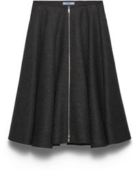 Prada - Double Wool Midi-Skirt - Lyst