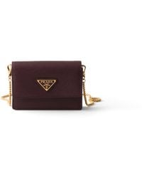 Prada - Saffiano Leather Card Holder With Shoulder Strap - Lyst