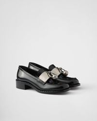Prada - Loafer Aus Gebürstetem Leder Mit Details Aus Metall - Lyst