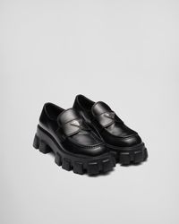 Prada - Monolith Brushed Leather Loafers, Size 6 - Lyst