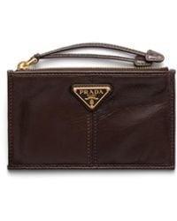 Prada - Leather Card Holder With Zipper - Lyst