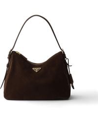 Prada - Aimée Medium Suede Shoulder Bag, Dark - Lyst