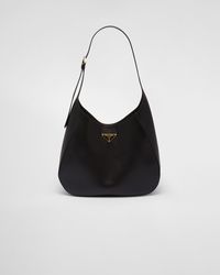 Prada - Large Leather Shoulder Bag With Topstitching - Lyst