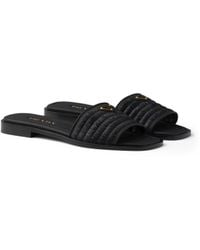 Prada - Leather Slides With Crochet Details - Lyst