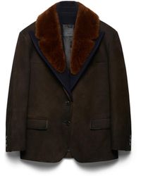 Prada - Shearling-Trimmed Suede Caban Jacket - Lyst