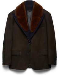 Prada - Shearling-Trimmed Suede Caban Jacket - Lyst