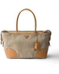 Prada - Large Linen And Leather Tote Bag, Rope/Natural - Lyst
