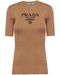 Prada - Jersey De Cuello Redondo En Seda Con Logo, Mujer, Talla - Lyst