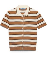 Prada - Cárdigan De Algodón A Rayas De Manga Corta - Lyst