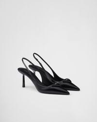 Prada - Saffiano Patent Leather Slingback Pumps - Lyst