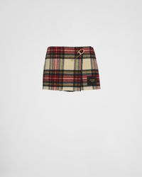 Prada - Plaid Miniskirt With Safety Pin - Lyst