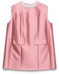 Prada - Embroidered Double Shantung Dress - Lyst
