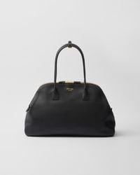 Prada - Large Leather Tote Bag With Zipper Closure - Lyst