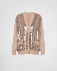 Prada - Cashmere And Wool Cardigan With Sequins - Lyst