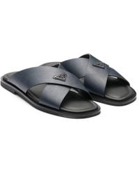Prada - Saffiano Leather Crisscross Slides, Size 7 - Lyst