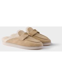 Prada - Suede Shearling Mules - Lyst