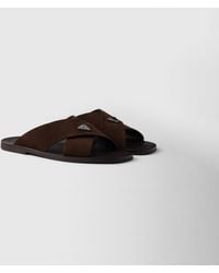 Prada - Pantoletten Aus Wildleder Mit Gekreuztem Band - Lyst