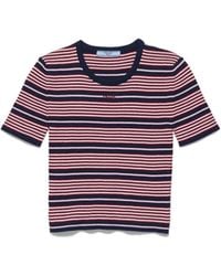 Prada - Jersey De Algodón A Rayas Con Manga Corta, Mujer, Talla - Lyst