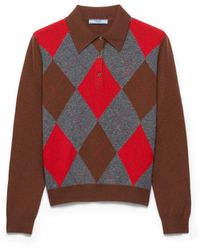 Prada - Argyle Cashmere Polo Sweater, Tobacco/Slate - Lyst