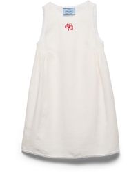 Prada - Embroidered Slubbed Canvas Mini-Dress - Lyst