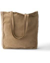 Prada - Large Suede And Crochet Tote Bag, Desert - Lyst
