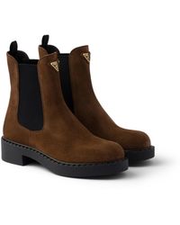 Prada - Chocolate Suede Chelsea Boots - Lyst