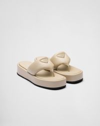 Prada - Soft Padded Nappa Leather Thong Wedge Sandals - Lyst