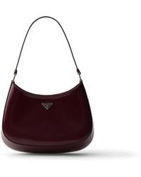 Prada - Cleo Brushed Leather Shoulder Bag, Burgundy - Lyst