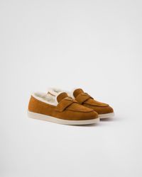 Prada - Suede And Shearling Loafers - Lyst