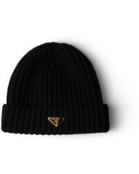 Prada - Gerippte Beanie Mit Triangel-Logo - Lyst