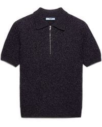Prada - Short-Sleeved Wool And Mouliné Cashmere Polo Sweater, Dark/Slate - Lyst