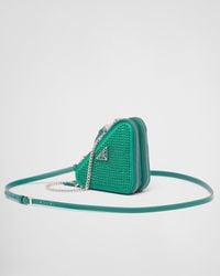Prada - Triangular Embellished Satin And Leather Mini-Pouch - Lyst