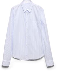 Prada - Camisa De Algodón A Rayas Con Cuello Doble - Lyst