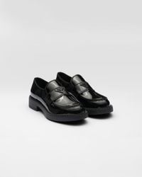 Prada - Chocolate Brushed Leather Loafers - Lyst