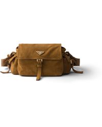 Prada - Explore Medium Suede Shoulder Bag With Flap - Lyst