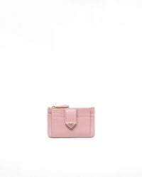 Prada - Saffiano And Smooth Leather Card Holder, Peach - Lyst