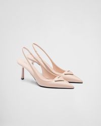 Prada - Brushed Leather Slingback Pumps, Powder, Size 35 - Lyst