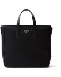 Prada - Re-Nylon And Saffiano Leather Tote Bag - Lyst